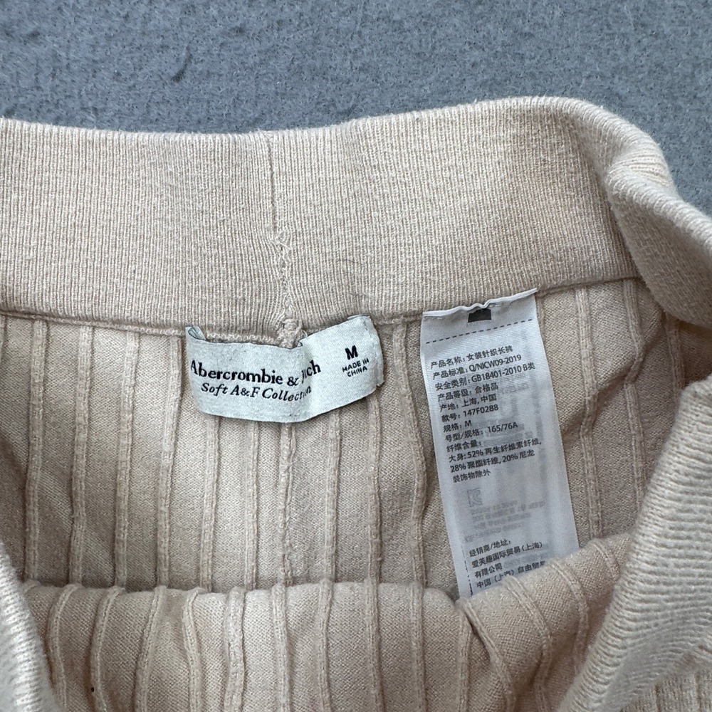 Abercrombie & Fitch Pants‎ Women's M Beige Wide Leg Soft A&F Ribbed Knit Baggy - Picture 7 of 7